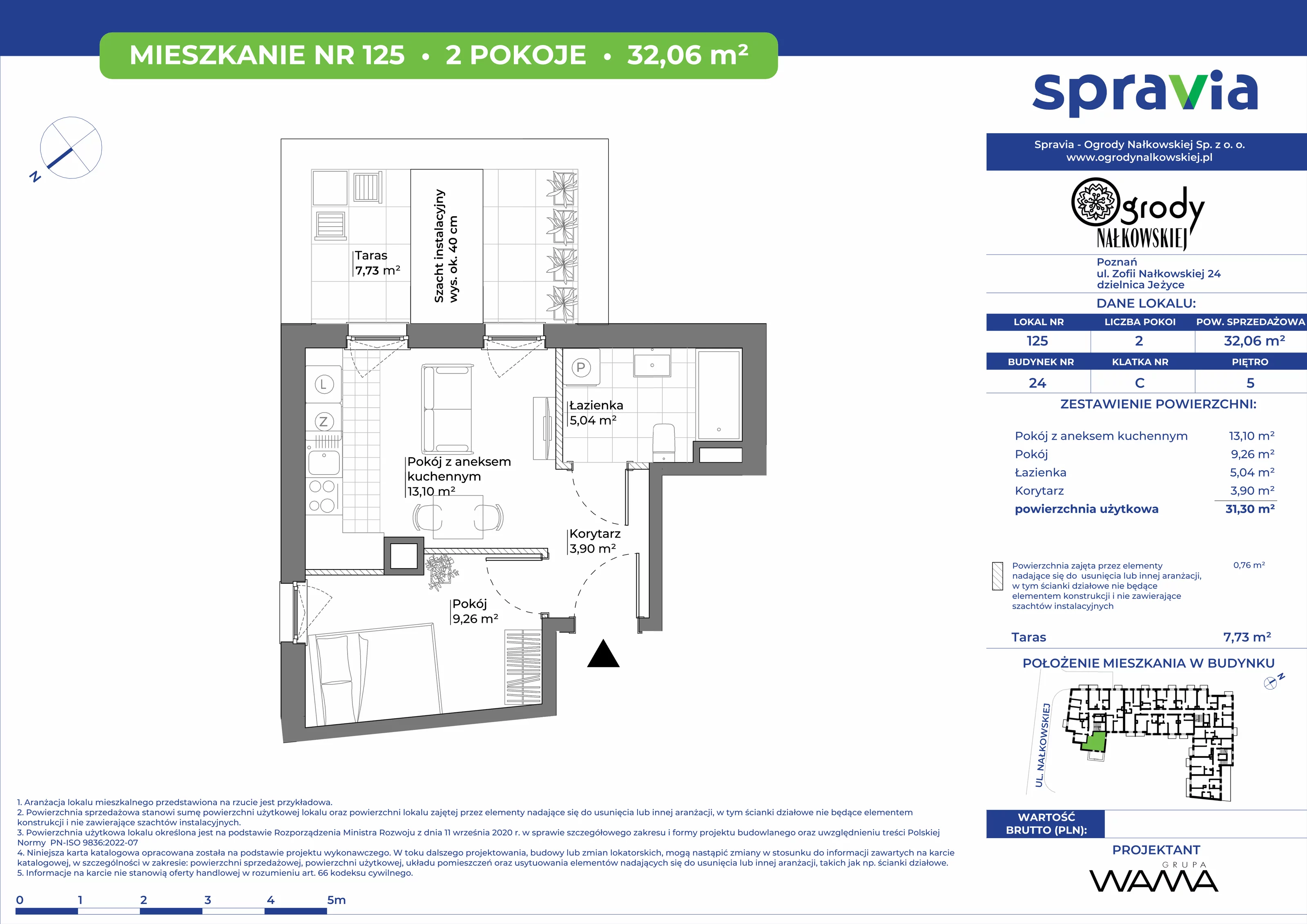 2 pokoje, mieszkanie 32,06 m², piętro 5, oferta nr 24-125, Ogrody Nałkowskiej, Poznań, Ogrody, ul. Nałkowskiej 24, 26